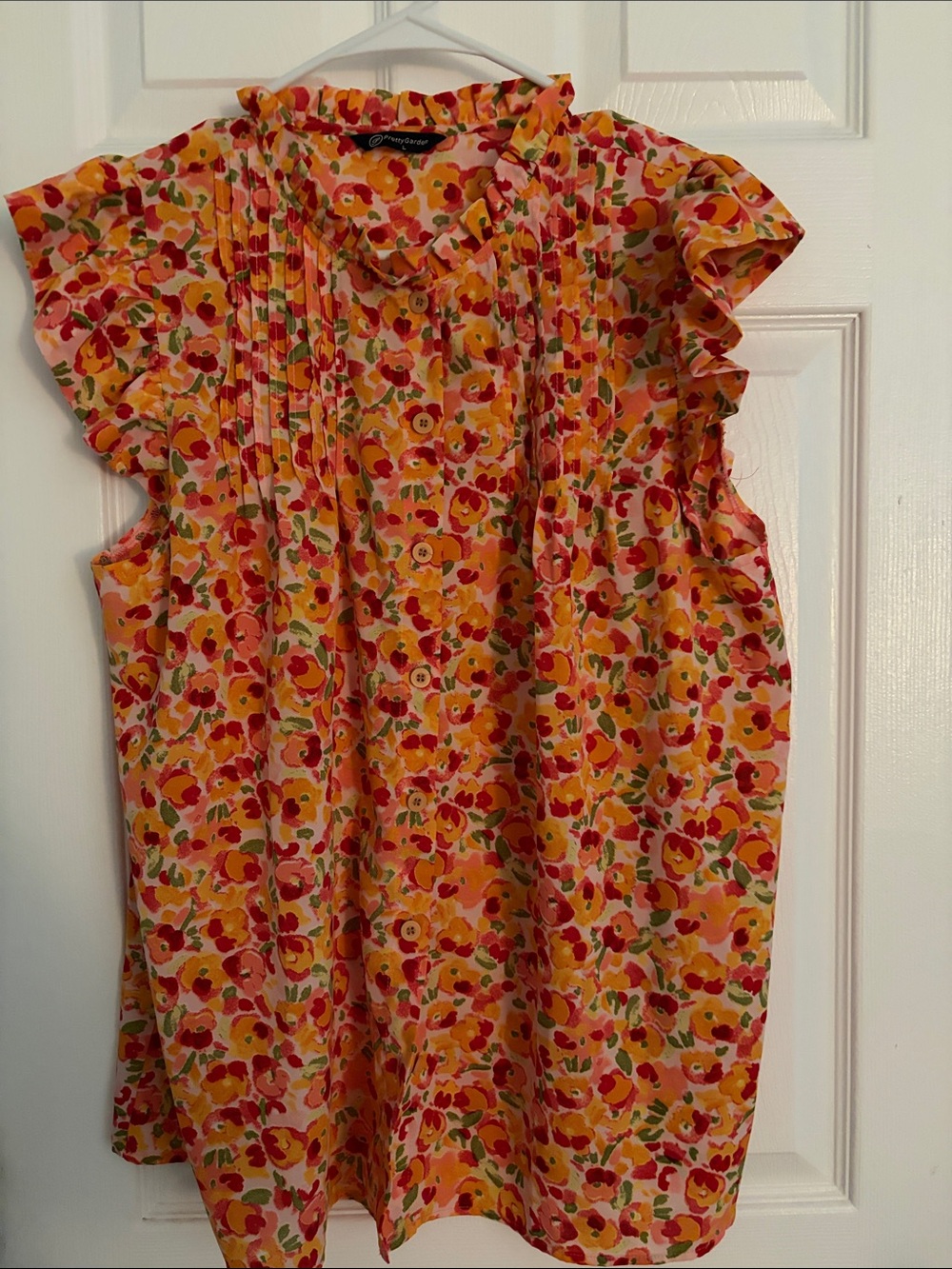 Ruffled Flutter-Sleeve Floral Blouse in Pink and Yellow